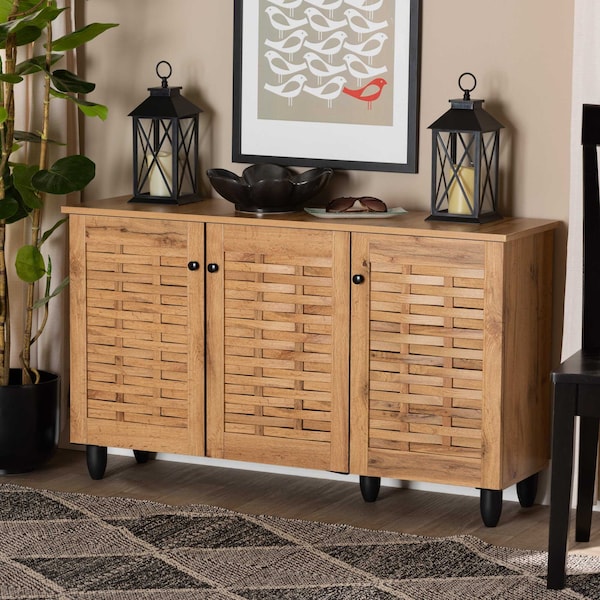 Baxton Studio Winda Modern and Contemporary Oak Brown Finished Wood 3-Door Shoe Cabinet 189-11988-ZORO - main